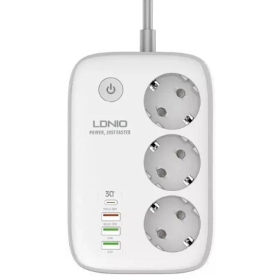 мережевий подовжувач ldnio sew3452 3 ports / pd / 3usb/ 1  qc 3.0 / 1 type-c / wifi (white) 