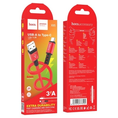 кабель hoco x85 strength usb - type-c 3a/1m (червоний) 