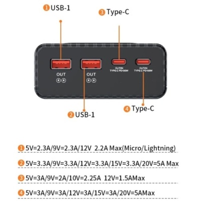 корпус multi-powerbank q6, під елементи 21700 до 6 шт, 100w, чорний 