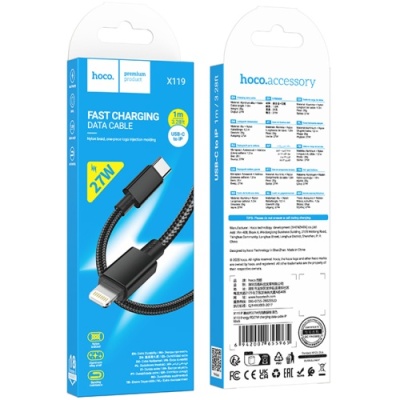 кабель hoco x119 type-c - lightning 27w/1m (чорний) 