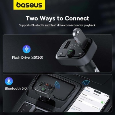 FM Модулятор Baseus (C10762300113-00) S-09 Lite Series Car FM Transmitter Cluster 35W (Чорний)