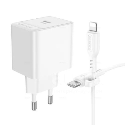 мережевий зарядний пристрій borofone bas13a charger set 1type-c/20w/pd + (type-c - lightning) (білий) 