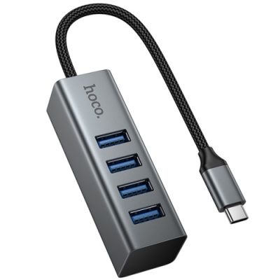 usb hub hoco hb1c 4in1 (usb to usb3.0*4) (сірий) 