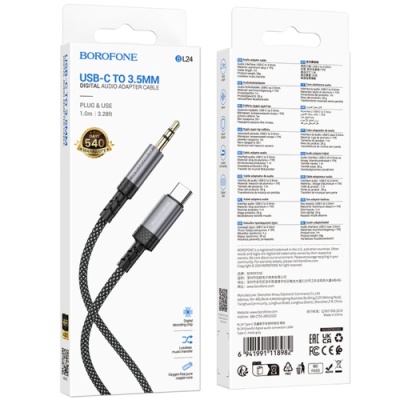 кабель aux borofone bl24 3.5mm(male) - type-c(male) 1m (сірий) 