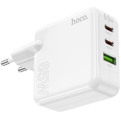 мережевий зарядний пристрій hoco c115a pd65w+ qc3.0 (1usb/2type-c) (білий) 