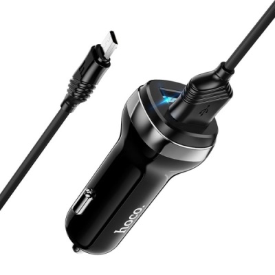 Автомобільний Зарядний Пристрій Hoco Z40 2USB/2.4A + (USB - MicroUSB) (Чорний)