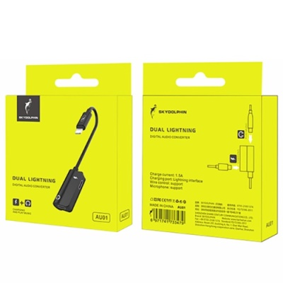 перехідник skydolphin au01 lightning to dual lightning + charging 1.5a (чорний) 