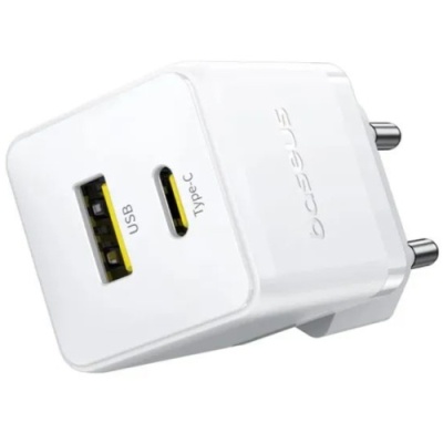 мережевий зарядний пристрій baseus palm fast charger (p10111608213-00) 1usb/qc3.0 + 1type-c/pd 20w (білий) 