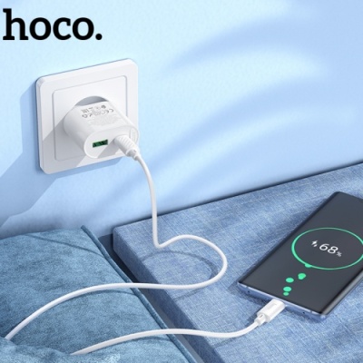 мережевий зарядний пристрій hoco c109a new 1usb/18w/qc3.0 + 1type-c/20w/pd + (type-c - type-c) (білий) 
