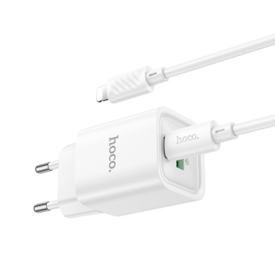 мережевий зарядний пристрій hoco c149a 1usb/18w/qc3.0 + 1type-c/30w/pd + (type-c - lightning) (бiлий) 