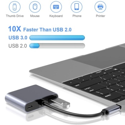usb hub адаптер xo hub001 type-c pd / usb 3.0 / hdmi / vga 