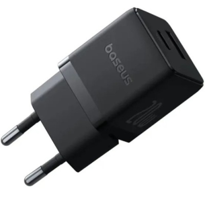 мережевий зарядний пристрій baseus palm fast charger (p10111608113-01) 1usb/qc3.0 + 1type-c/pd 20w + (type-c - type-c 60w) (чорний) 