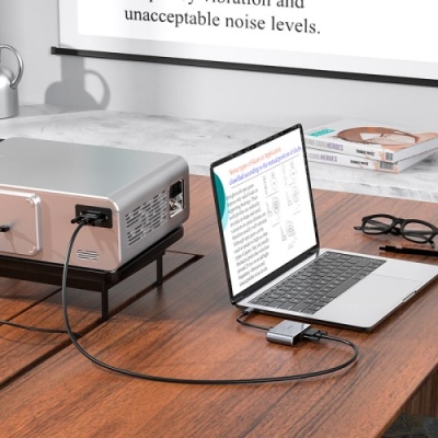 usb hub hoco hb29 type-c easy-lead type-c multifunction converter(hdtv+vga) metal grey 