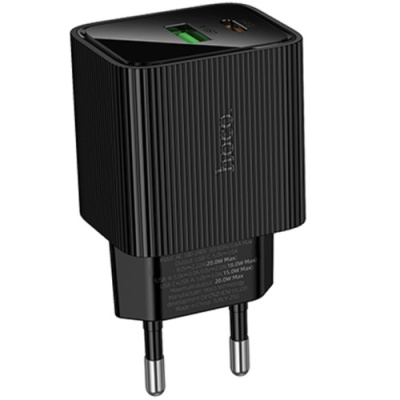 мережевий зарядний пристрій hoco cs83a 1usb/18w/qc3.0 + 1type-c/20w/pd (чорний) 