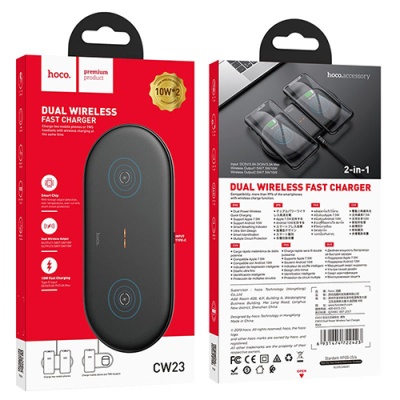 безпровідний зарядний пристрій hoco cw23 dual power 2phone/10w (чорний) 