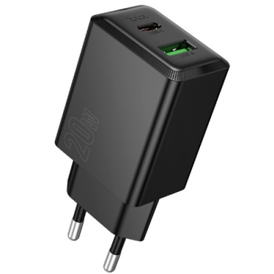 мережевий зарядний пристрій hoco n69 1usb/18w/qc3.0 + 1type-c/20w/pd (чорний) 