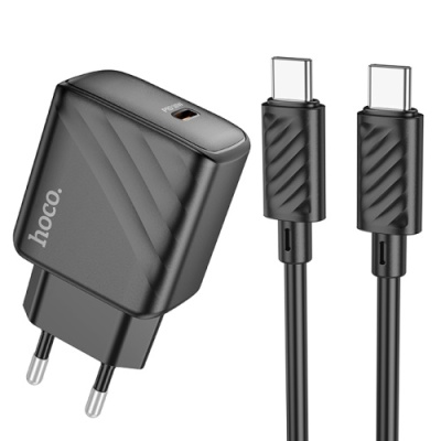 мережевий зарядний пристрій hoco cs22a 1type-c/30w/pd + (type-c - type-c) (чорний) 