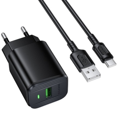 мережевий зарядний пристрій borofone bas82a qc3.0 (1usb/3a) + usb - type-c (чорний) 