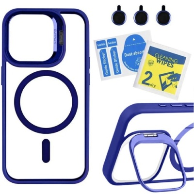 Купить чохол tpu+pc+metal stand case with magsafe and camera lenses для apple iphone 14 pro (dark blue) онлайн