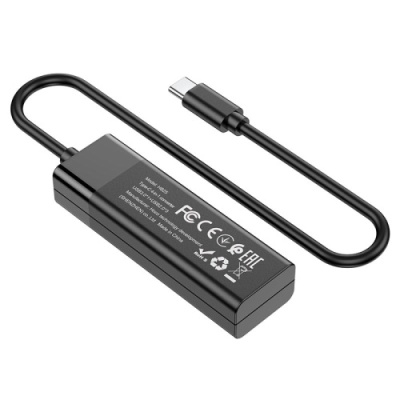 usb hub hoco hb25 easy mix 4-in-1 converter (type-c to usb3.0+usb2.0*3) (чорний) 