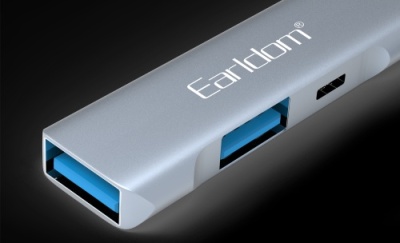 usb hub earldom et-hub11 lightning  to 2xusb 2.0 + usb-c (сірий) 