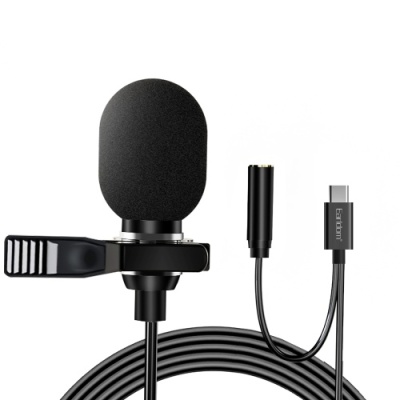 мікрофон петличний дротовий earldom et-e39 type-c + aux connector/2m (чорний) 
