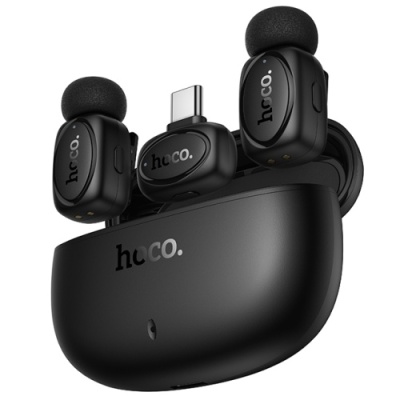 мікрофон петличний бездротовий hoco l19 lightning type-c (чорний) 
