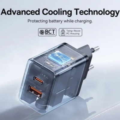 мережевий зарядний пристрій baseus cube fast charger (p10111404113-00) 1usb/18w/qc3.0 + 1type-c/30w/pd (чорний) 