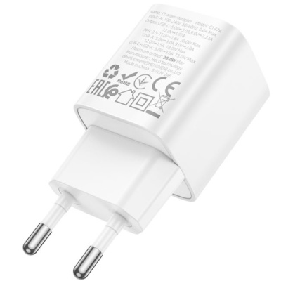 мережевий зарядний пристрій hoco c147a 1usb/18w/qc3.0 + 1type-c/20w/pd (бiлий) 