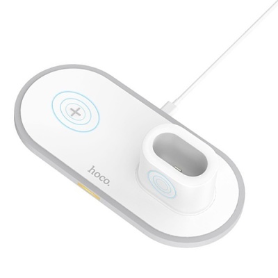 безпровідний зарядний пристрій hoco cw21 3in1 (phone+watch+airpods) 10w (білий) 