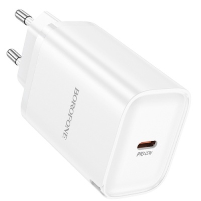 мережевий зарядний пристрій borofone ba86a 1usb-c pd/qc 45w (бiлий) 