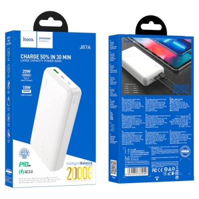 додаткова батарея power bank hoco j87a pd20w+qc3.0 20000 mah (білий) 