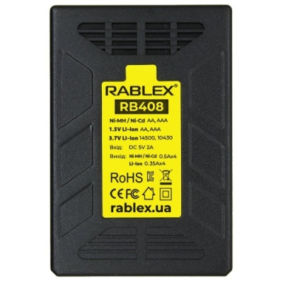 зарядний пристрій rablex rb-408 4акум +led (14500, aa,aaa) 