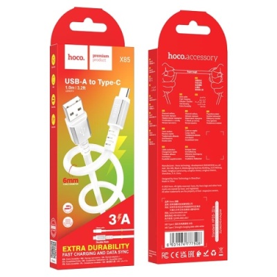 кабель hoco x85 strength usb - type-c 3a/1m (білий) 