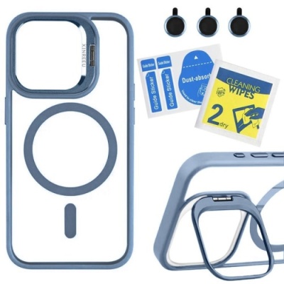 Купить чохол tpu+pc+metal stand case with magsafe and camera lenses для apple iphone 16 pro (blue) онлайн