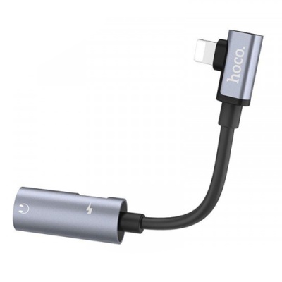 перехідник hoco ls18 lightning - (lightning audio+lightning charge) (сірий) 