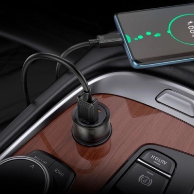 Автомобільний Зарядний Пристрій Hoco Z52 1USB/18W/QC3.0 + 1Type-C/20W/PD + (USB - Type-C) (Чорний)
