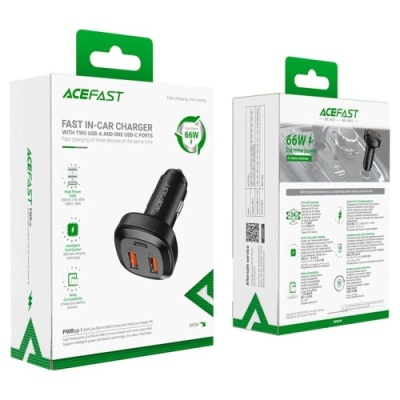 Автомобільний Зарядний Пристрій Acefast B9 PD + QC 4.0 (1 Type-C/2 USB/5A/66W) (чорний)