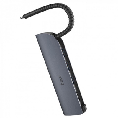 usb hub hoco hb13 (type-c to usb3.0*3+hdmi+pd) (сірий) 
