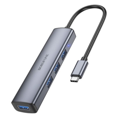 usb hub borofone dh12 4-в-1 type-c to usb3.0*4(l=0.2m) (сірий) 