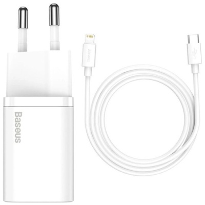 мережевий зарядний пристрій baseus super si (tzccsup-b02) 1type-c/20w/pd +(type-c - lightning) 1m (білий) 