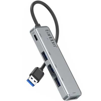 usb hub earldom et-hub12 usb to 4xusb2.0 + usb-c (чорний) 