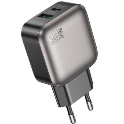 мережевий зарядний пристрій borofone bas55a gan 1usb/20w/qc3.0 + 1type-c/30w/pd (чорний) 