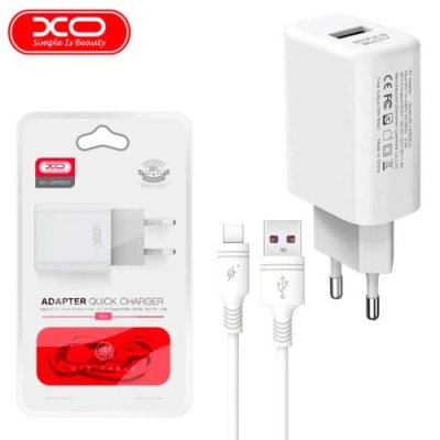 мережевий зарядний пристрій xo l85d 1usb/18w/qc3.0 + (usb - type-c) (бiлий) 