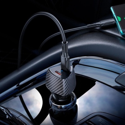 Автомобільний Зарядний Пристрій Borofone BZ31D 2Type-C/60W/PD + (Type-C - Type-C) (Чорний)