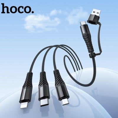 кабель hoco x123 3in1 usb/type-c - lightning + microusb + type-c 1м (чорний) 