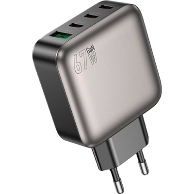 мережевий зарядний пристрій borofone bas57a gan 1usb/20w/qc3.0 + 3type-c/67w/pd (чорний) 