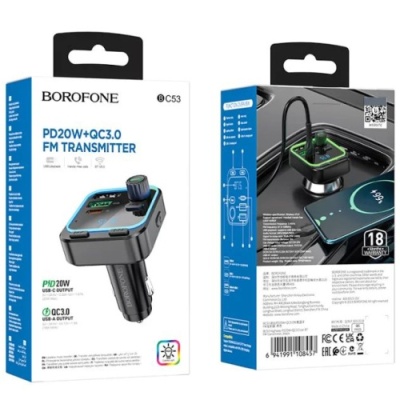 FM Модулятор Borofone BC53 PD20W+QC3.0 (Чорний)