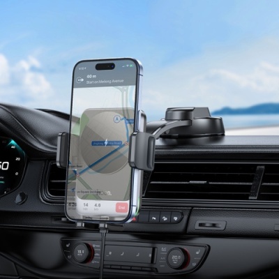 Автотримач Hoco HW14 з безпровідним зарядним пристроєм (Сірий)