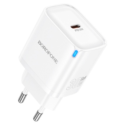 мережевий зарядний пристрій borofone ba84a 1type-c/30w/pd (білий) 
